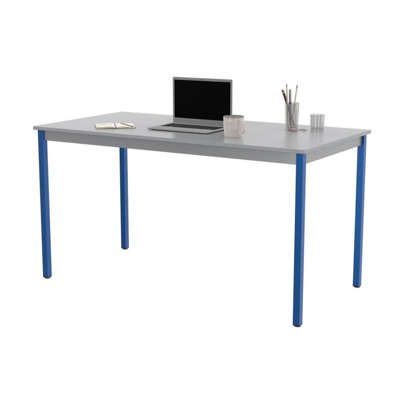 Table de réunion modulable rectangle - L.140 x P.70 cm - Plateau Gris - Pieds Bleu