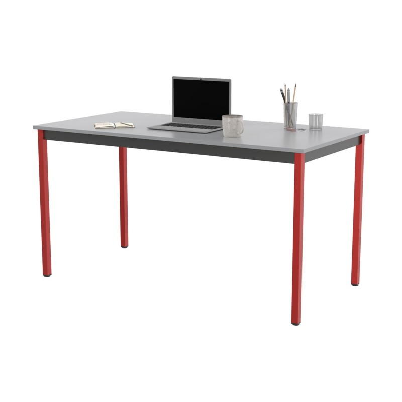 Table de réunion modulable rectangle - L.140 x P.70 cm - Plateau Gris - Pieds Rouge
