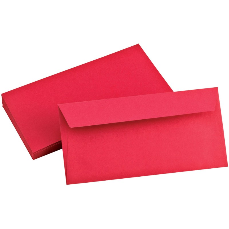 Clairefontaine Enveloppe Pollen 110 x 220 mm 120g sans fenêtre - autocollante bande protectrice - Rouge - Lot de 20