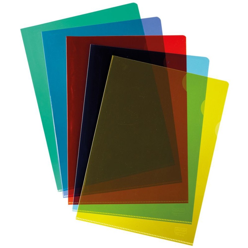 RAJA Pochettes coin A4 PVC 15/100 - Couleurs assorties - Boîte de 100