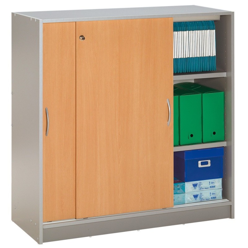 Armoire à portes coulissantes Officio - Bois - H. 104 x L. 104 cm - Corps Aluminium - Porte Hêtre