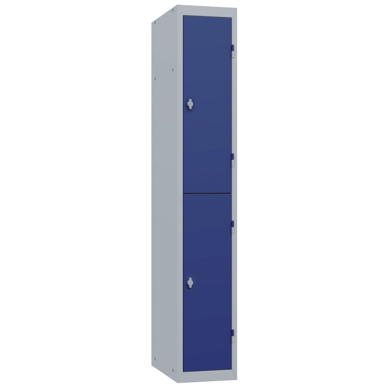 Vestiaire métal Budget 2 casiers - Élément Départ L.30 cm - Corps Gris - Portes Bleu