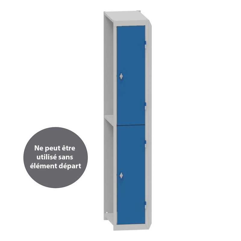 Vestiaire métal Budget 2 casiers - Élément Suivant L.30 cm - Corps Gris - Portes Bleu