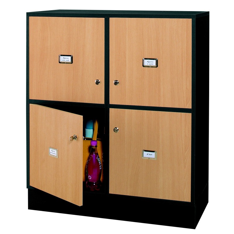 Vestiaire de bureau - Bloc 4 casiers - Mélaminé - Corps Anthracite - Portes Hêtre