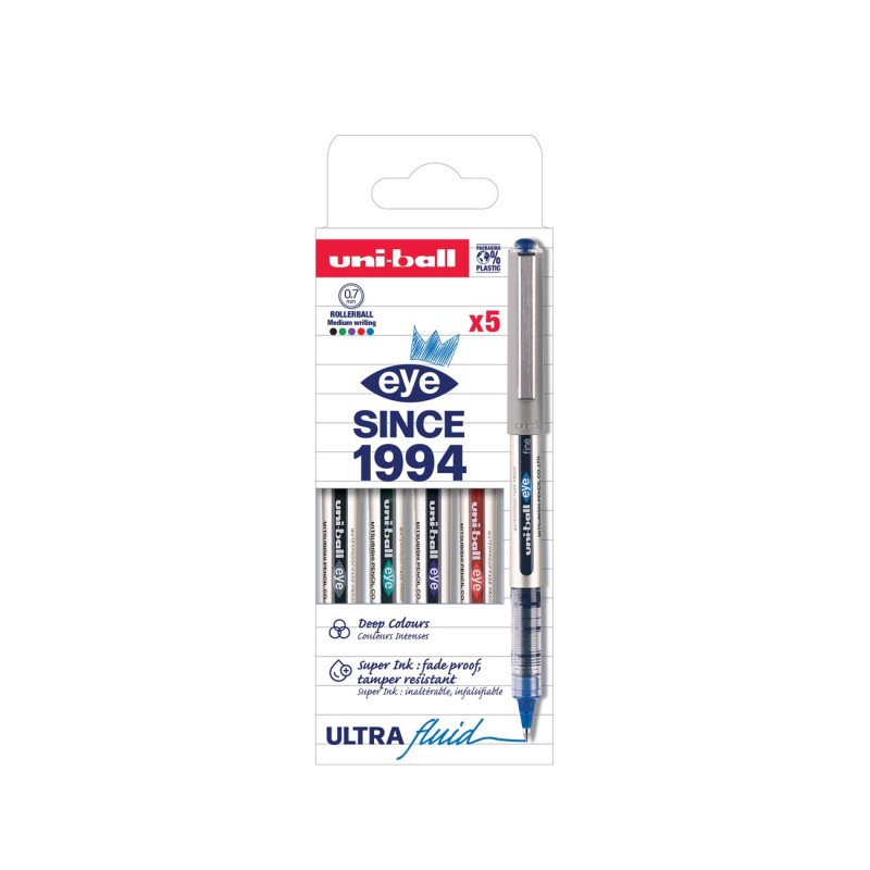 Uni Roller Eye pointe de 0,7 mm - corps gris couleurs d'encre assorties