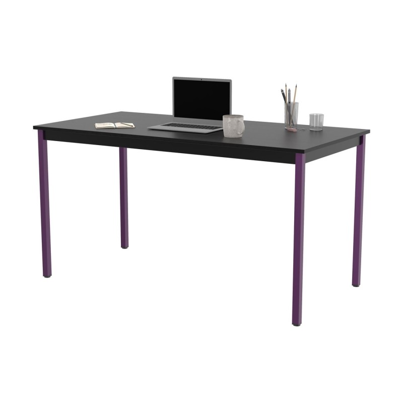 Table de réunion modulable rectangle - L.140 x P.70 cm - Plateau Noir - Pieds Prune