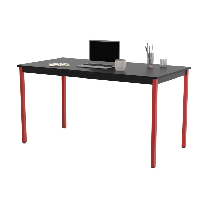 Table de réunion modulable rectangle - L.140 x P.70 cm - Plateau Noir - Pieds Rouge