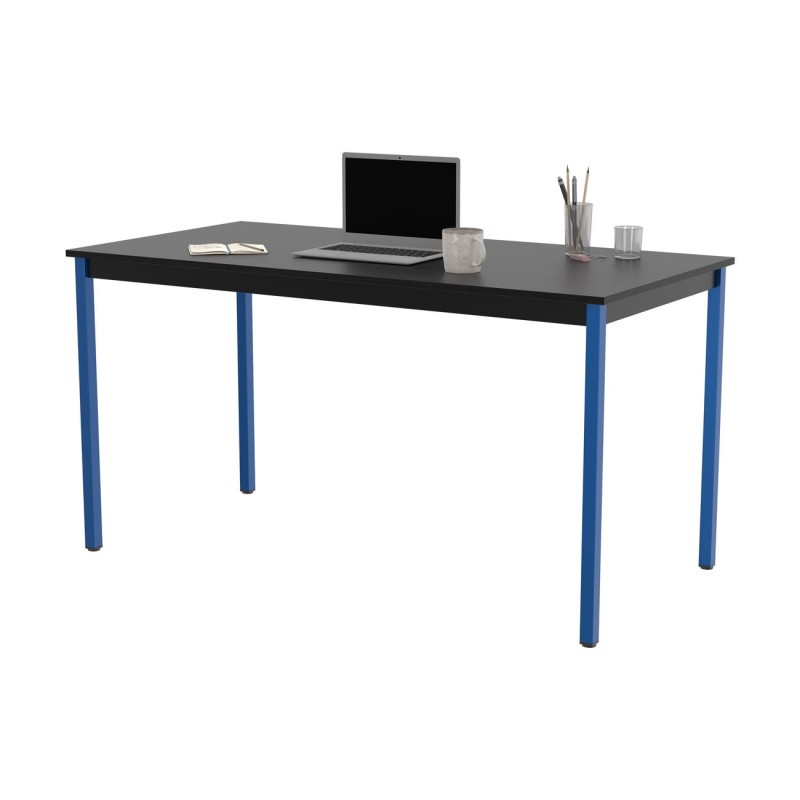 Table de réunion modulable rectangle - L.140 x P.70 cm - Plateau Noir - Pieds Bleu
