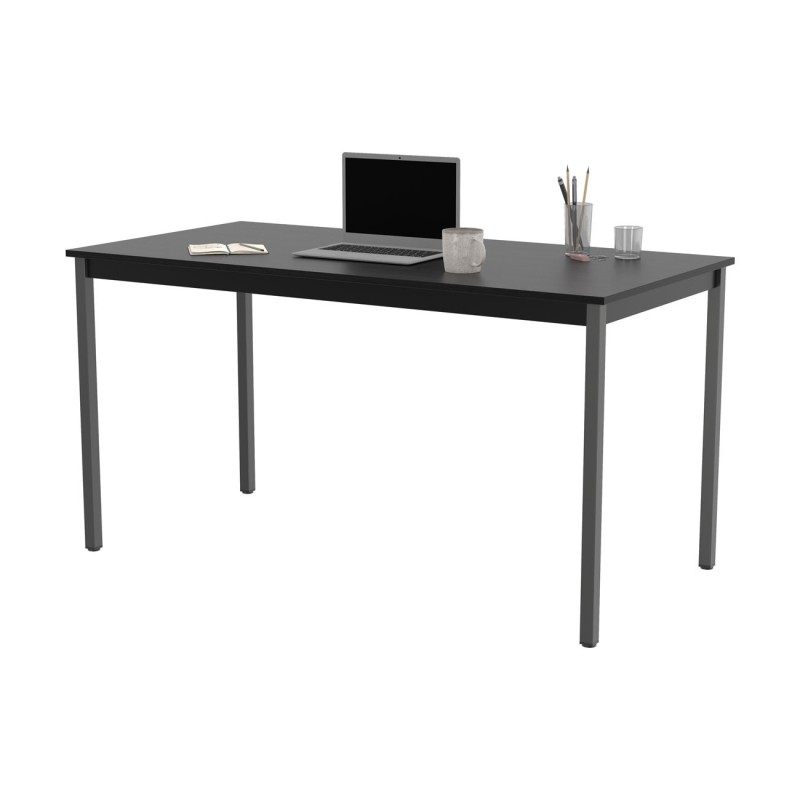 Table de réunion modulable rectangle - L.140 x P.70 cm - Plateau Noir - Pieds Gris