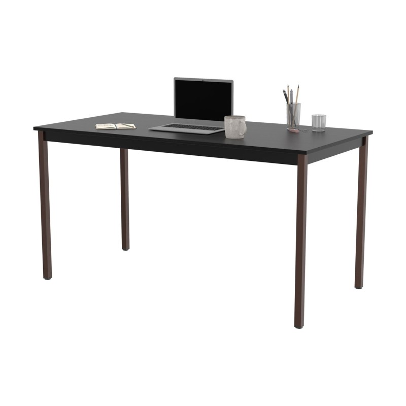 Table de réunion modulable rectangle - L.140 x P.70 cm - Plateau Noir - Pieds Brun