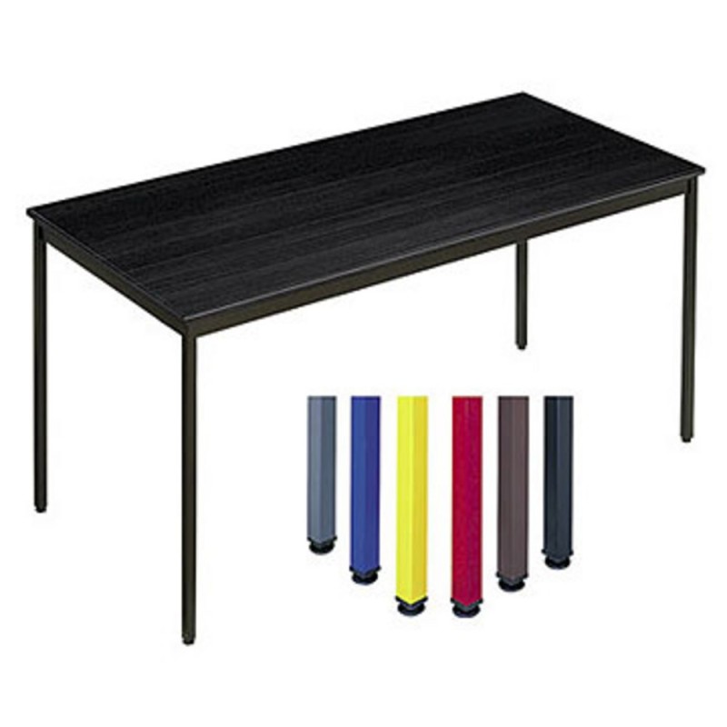 Table de réunion modulable rectangle - L.160 x P.80 cm - Plateau Noir - Pieds Bleu