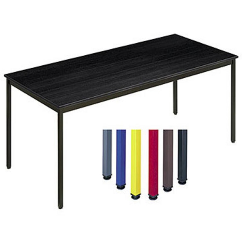 Table de réunion modulable rectangle - L.180 x P.80 cm - Plateau Noir - Pieds Bleu