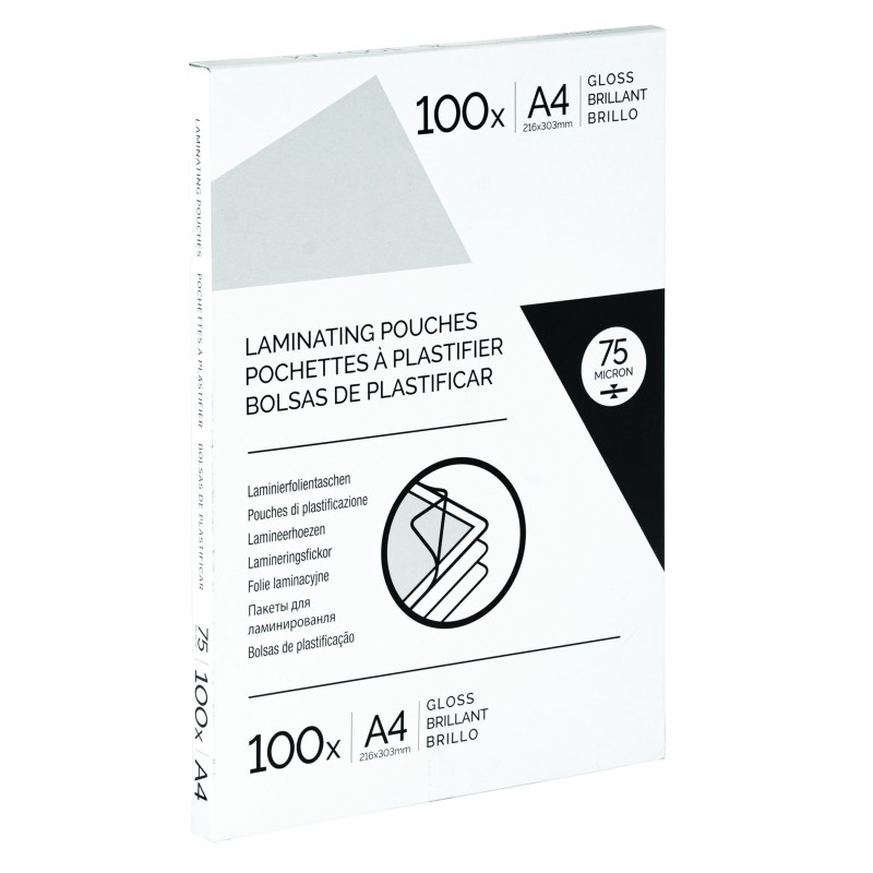 Pochettes de plastification A4 - Epaisseur : 75 microns par face - Boîte de 100