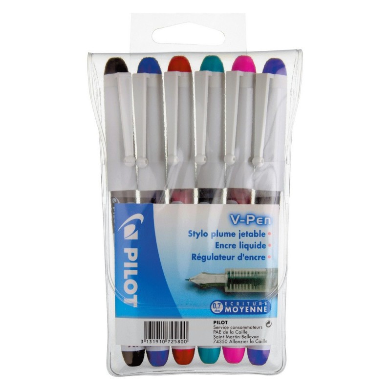 Pilot V Pen Stylo plume effaçable - Pochette 6 couleurs