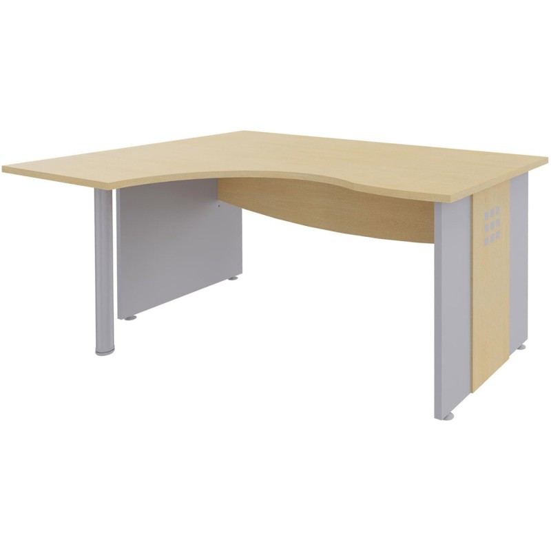 Bureau d'angle compact retour à gauche Axiome - L.160 x P.120 cm - Plateau Hêtre - Pieds panneaux Aluminium