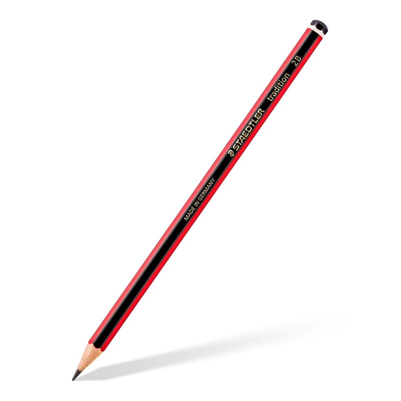 Staedtler Tradition Crayon de papier mine 2B corps hexagonal noir et rouge - Boîte de 12