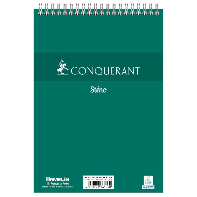 Conquerant Bloc notes à spirale Sténo A5 14,8 x 21 cm - 60g - Blanc uni - 90 feuilles