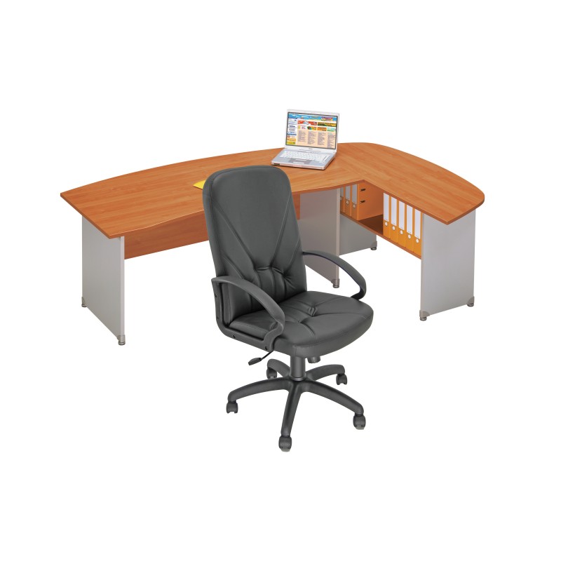 Pack Bureau d'angle direction Pronto Bois L.166 x P.90 cm plateau Aulne avec retour droite L.160 x P.54 cm + Fauteuil Nino