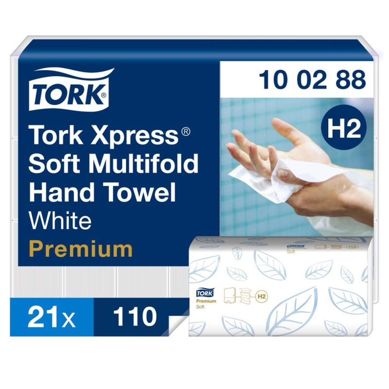 Tork Xpress Essuie-mains double épaisseur Soft H2 Premium pliage en M - Lot de 21 paquets de 110 feuilles