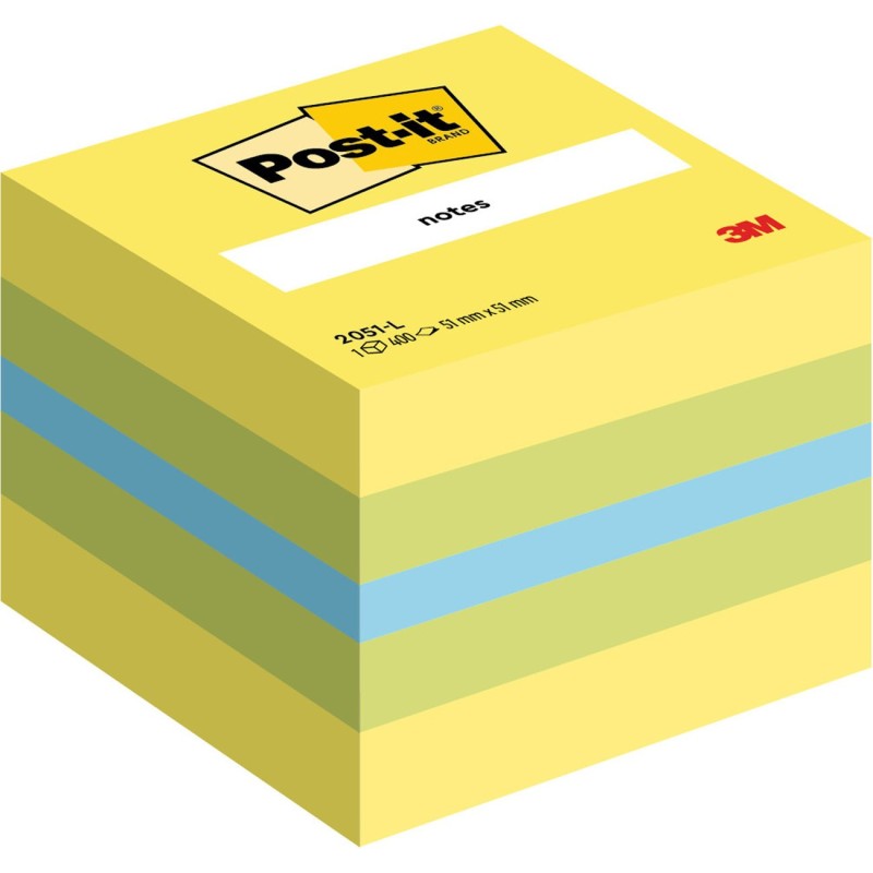 Post-it Mini-cube carré 400 Feuilles Notes Repositionnables - Coloris Assortis Néons - 51 x 51 mm