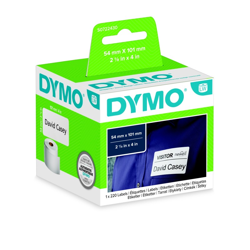 Dymo S0722430 Etiquettes pour titreuse LabelWriter pour Badges - 101 x 54 mm - boîte de 220 étiquettes
