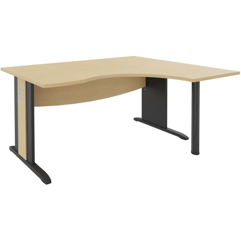 Bureau d'angle compact retour à droite Axiome - L.160 x P.120 cm - Plateau Hêtre - Pieds L Anthracite