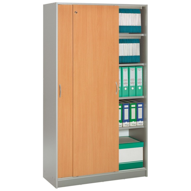 Armoire à portes coulissantes Officio - Bois -  H. 185 x L. 104 cm - Corps Aluminium - Porte Hêtre