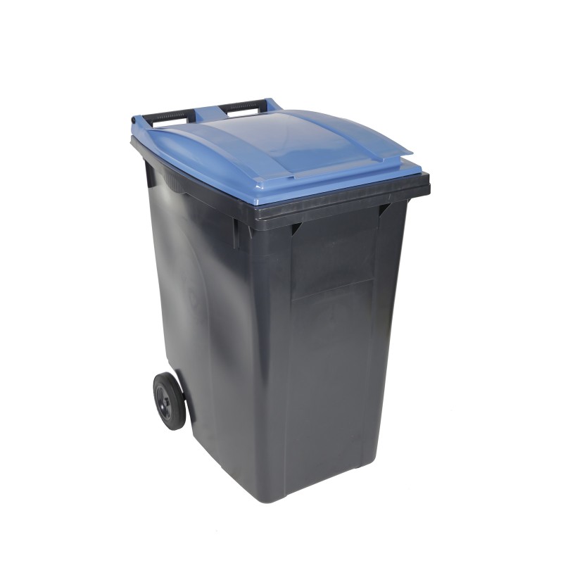 SULO® Conteneur poubelle mobile 2 roues - 360 litres prise frontale - Couvercle bleu