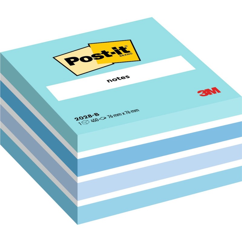 Post-it Notes repositionnables 76 x 76 mm - Bleu Aquarelle - Bloc de 450 feuilles
