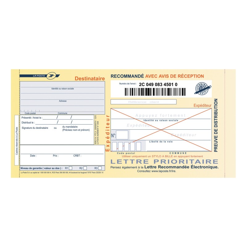Support recommandé guichet France - Boite de 100
