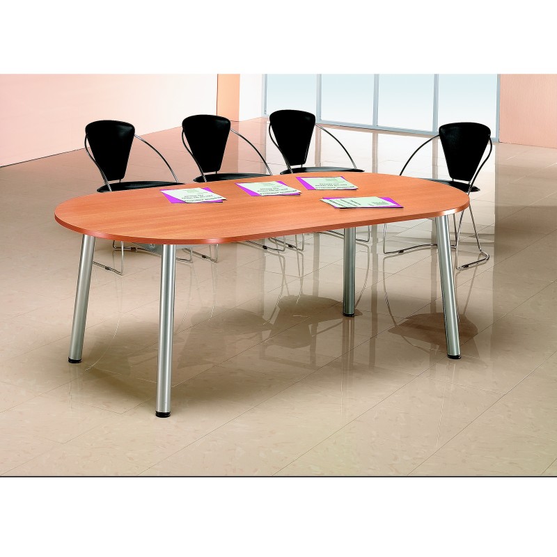 Table de réunion direction Congrès L.210 x P.102 cm - Plateau ellipse Hêtre - Pieds Aluminium