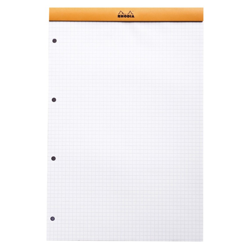Rhodia Bloc notes orange agrafé 21 x 32 cm - 80g - Perforé 4 trous - Petits carreaux 5x5 - 80 feuilles
