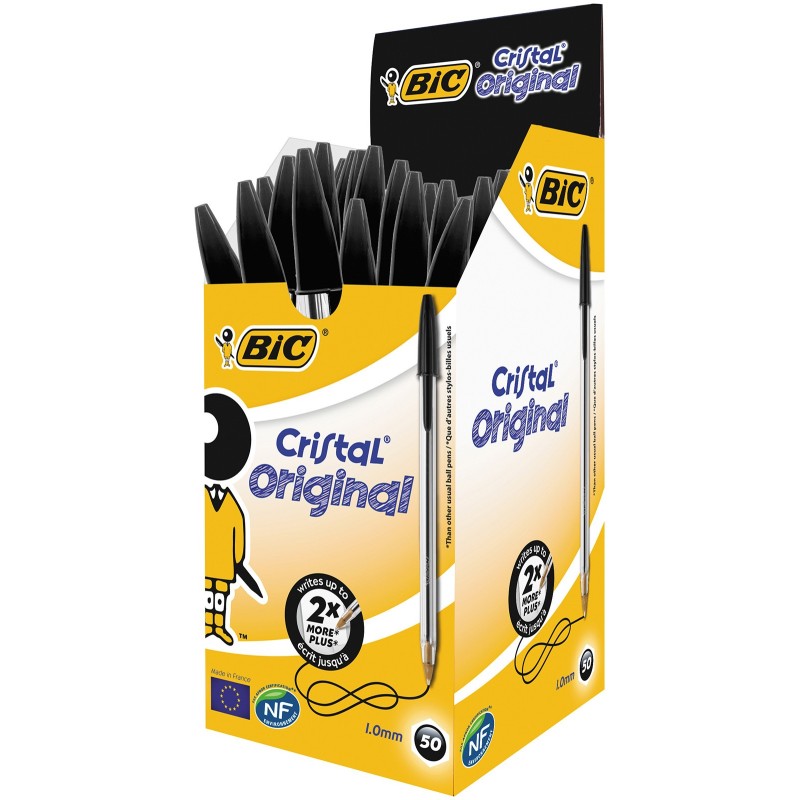 BIC Cristal Original Stylo bille à capuchon pointe moyenne 1 mm noir