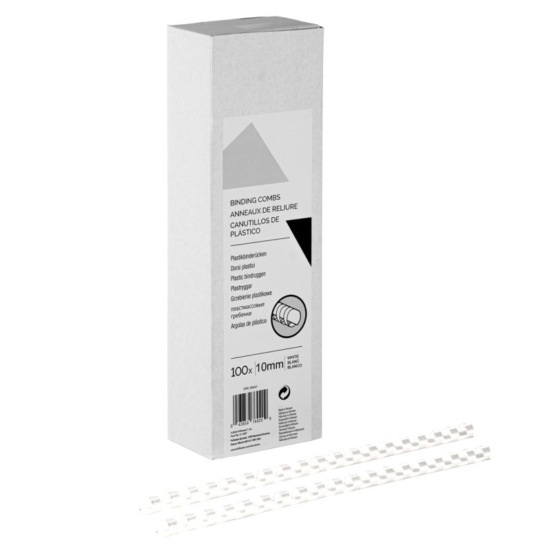 Baguettes de reliure anneaux plastique - 10 mm - Blanc - Boîte de 100