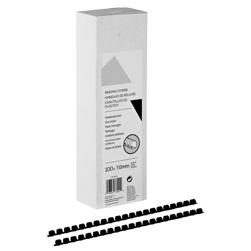 Baguettes de reliure anneaux plastique - 10 mm - Noir - Boîte de 100