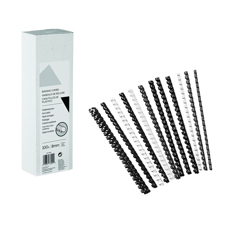 Baguettes de reliure anneaux plastique - 12 mm - Blanc - Boîte de 100