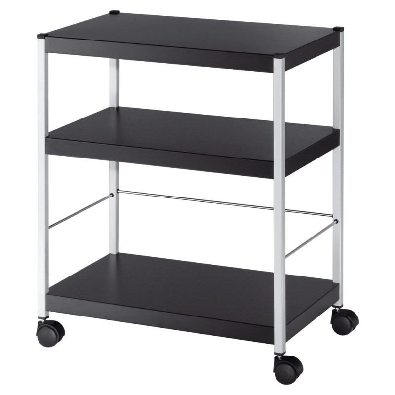 Table desserte mobile Polyvalente 3 plateaux en métal H. 74 x L. 60 cm – Noir / Aluminium