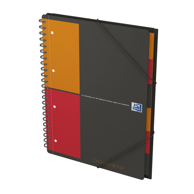 Oxford Cahier à spirale International Organiserbook A4+ 24 x 32 cm - 80g - Perforé 4 trous - Petits carreaux 5x5 - 160 pages