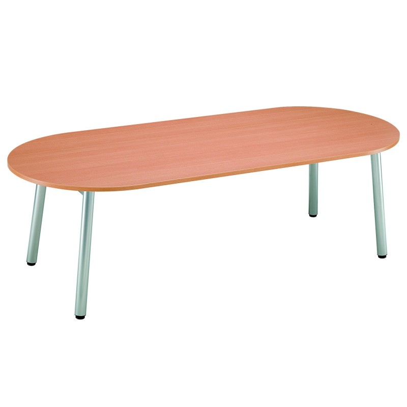 Table de réunion direction Congrès L.240 x P.102 cm - Plateau ellipse Hêtre - Pieds Aluminium