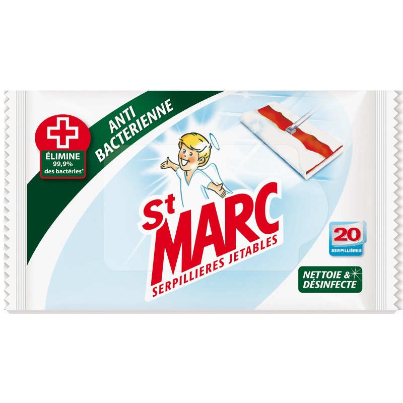 St. Marc Paquet de 20 serpillières jetables de sols antibactériennes