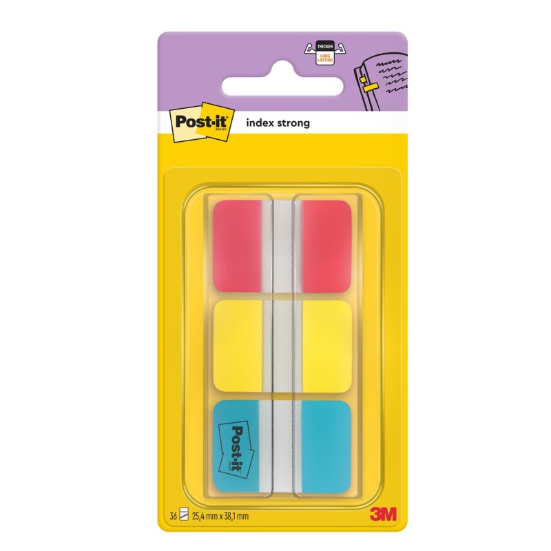 Post-it Marque-pages rigides 25,4 x 38 mm - 3 couleurs assorties (Bleu, Jaune, Rouge) - 3 x 22 index