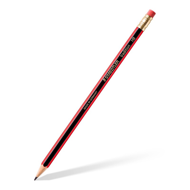 Staedtler Tradition Crayon de papier avec gomme mine HB corps hexagonal noir et rouge - Boîte de 12