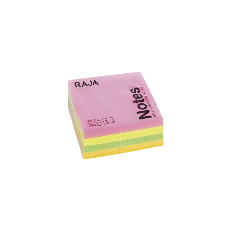 RAJA Notes repositionnables 76 x 76 mm - Assorties Néon - Bloc de 400 feuilles