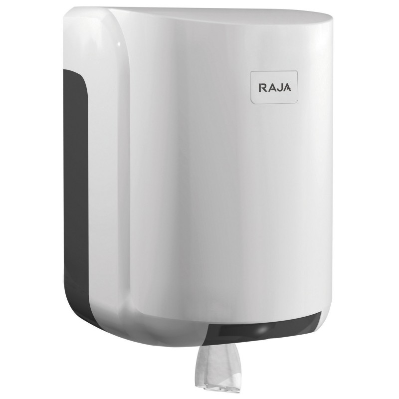 RAJA Distributeur de bobines maxi de papier à dévidage central capacité 400 feuilles en ABS - Blanc avec verrou