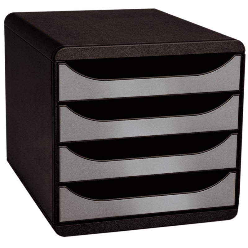 Exacompta Module de classement Big Box 4 tiroirs - corps noir - tiroirs argent