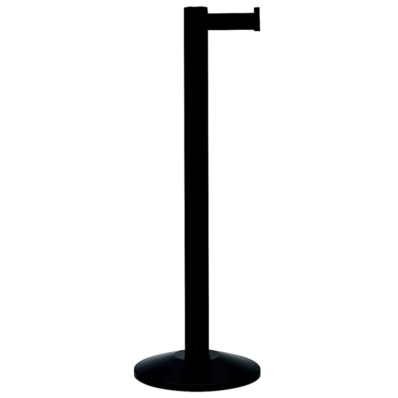 Poteau de balisage à enrouleur noir, sangle noire