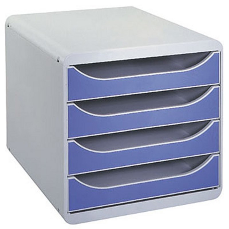 Exacompta Module de classement Big Box 4 tiroirs - corps gris - tiroirs bleu
