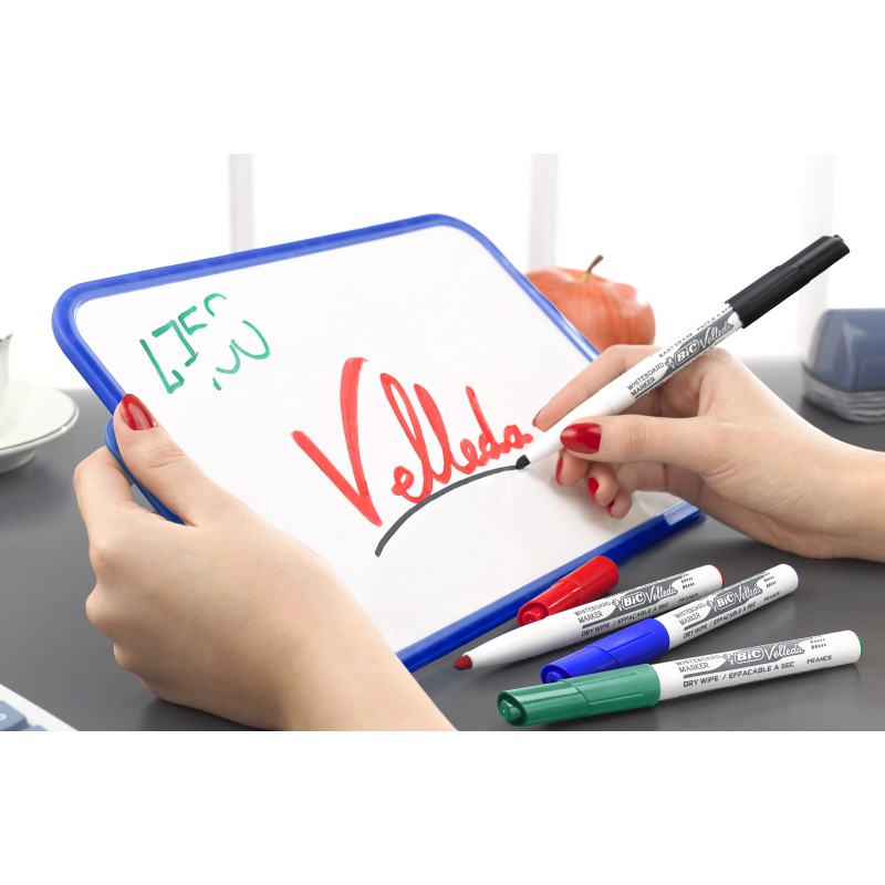 BIC Velleda 1741 Marqueur effaçable tableau blanc pointe ogive 1,4 mm - Pochette 4 couleurs