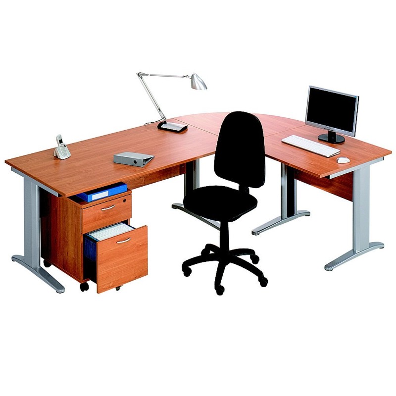 Pack Bureau complet Pronto Métal - Plateau Aulne - Pieds L Aluminium + Caisson mobile 2 tiroirs + Siège Team haut dossier Noir