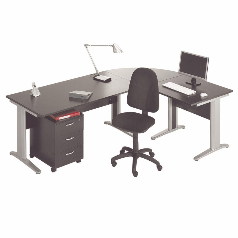 Pack Bureau complet Pronto Métal - Plateau Noir - Pieds L Aluminium + Caisson mobile 3 tiroirs + Siège Team haut dossier Noir